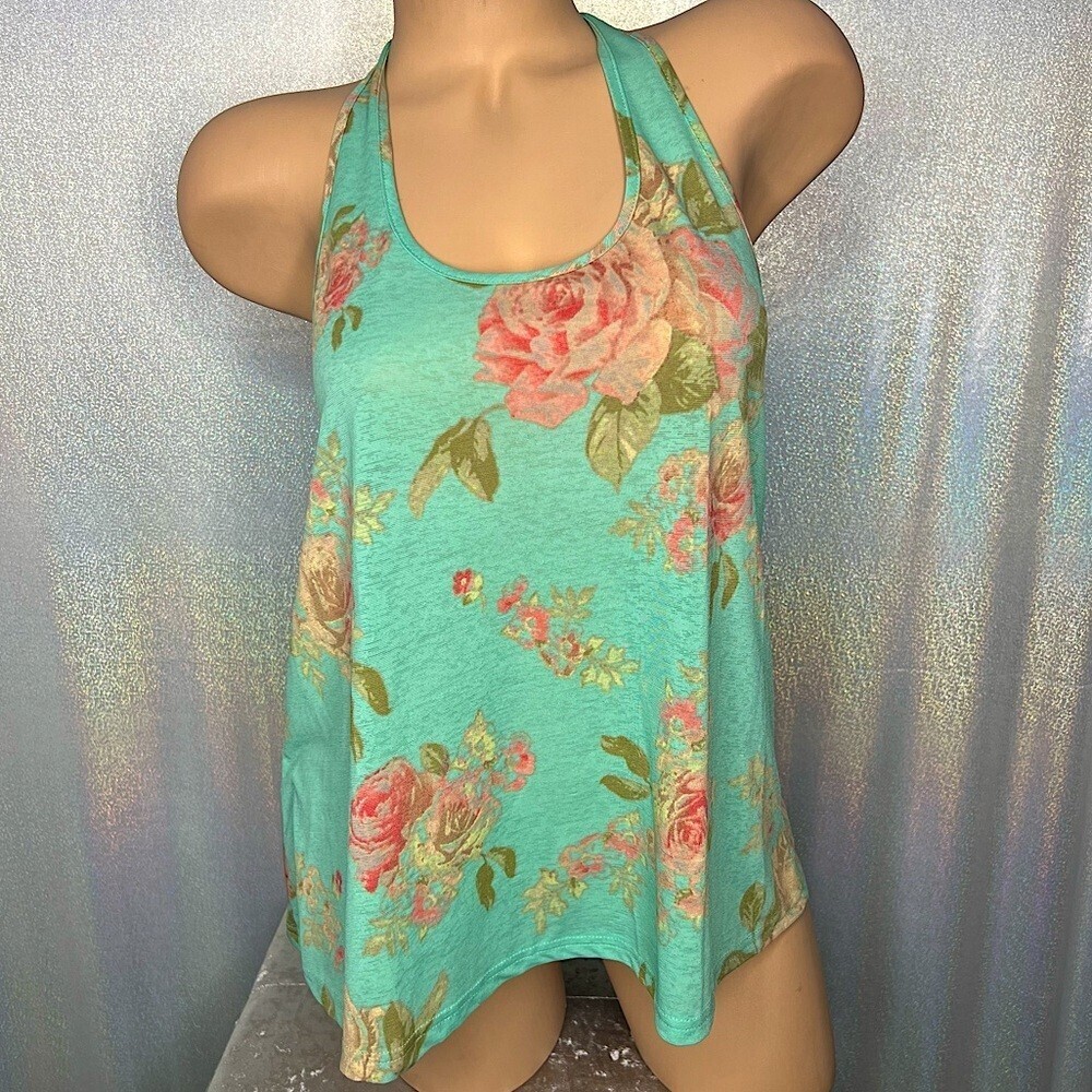 Rue 21 tank floral bows on back racer back turquoise blue pink cute stretchy